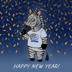 Cartoon zebra mascot with RPV tshirt and confetti